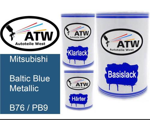 Mitsubishi, Baltic Blue Metallic, B76 / PB9: 500ml Lackdose + 500ml Klarlack + 250ml Härter - Set, von ATW Autoteile West.
